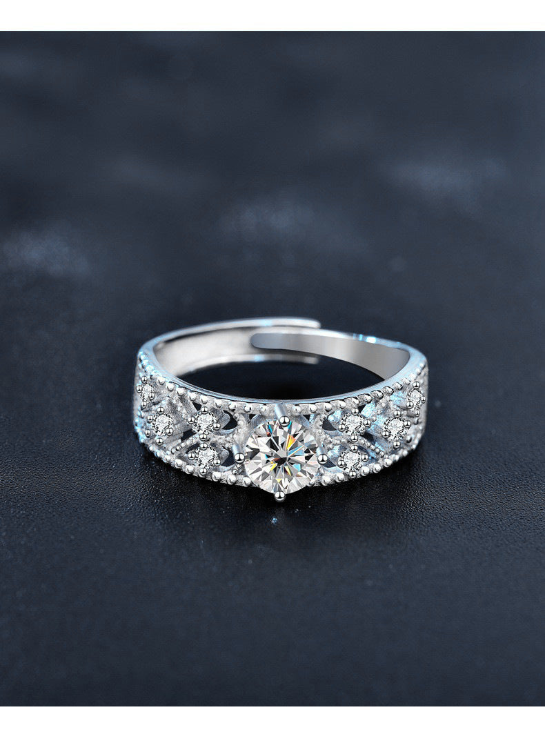 New European and American Moissanite 925 Silver Adjustable Open Ring, Women's Ins Unique Couple Gift
