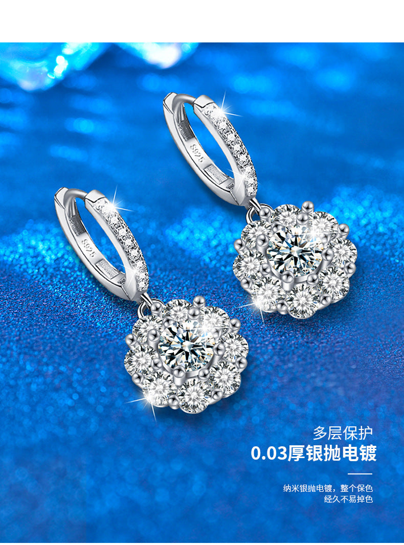 Moissanite Earrings Silver S925 Earrings High-end Sunflower Earrings Cross-border Jewelry