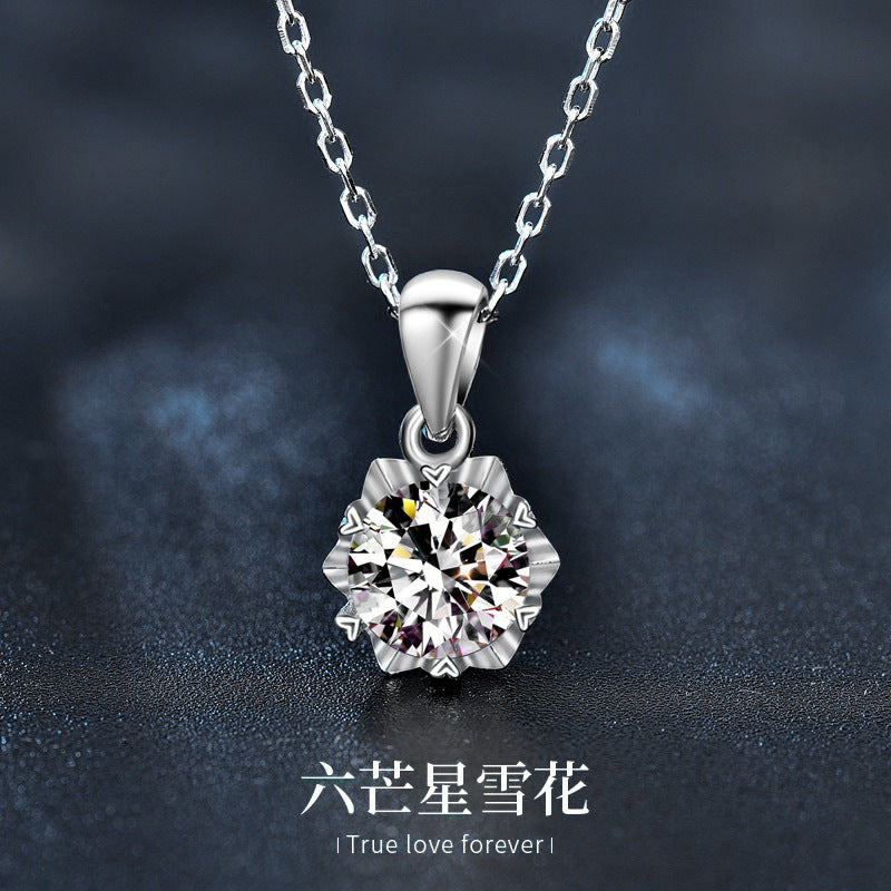 925 Silver Six-pointed Star Snowflake Necklace, Women's European and American Moissanite Collar Pendant Accessories, Fashion Jewelry
