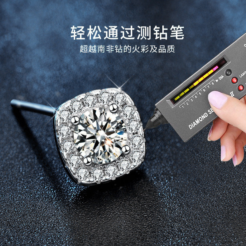 Moissanite 925 Sterling Silver Earrings Silver Needle Wholesale Women's Simple Geometric Square Earrings Small Earrings Ins