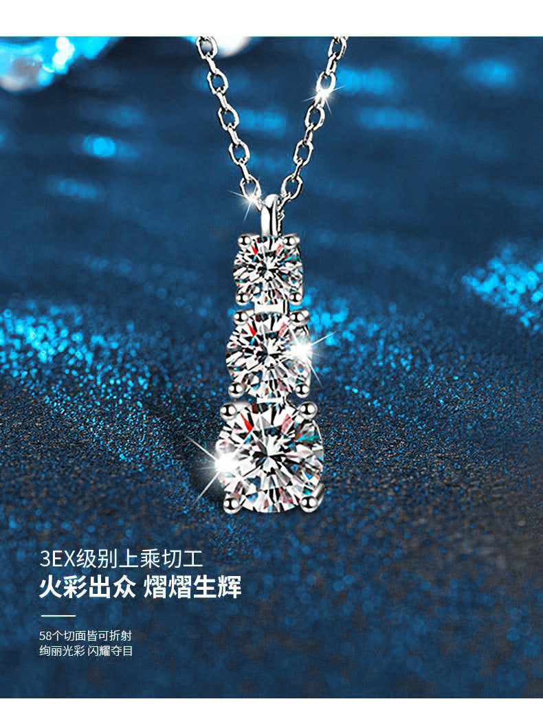 925 Sterling Silver Pendant Accessories Three Lives Three Worlds Necklace Women's Versatile High-End Moissanite D Color