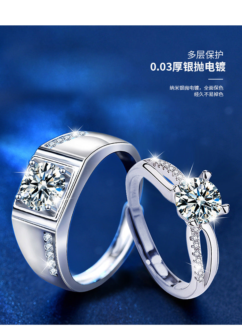 925 Silver Ring Couple Rings High-End Adjustable Diamond Ring Moissanite Jewelry