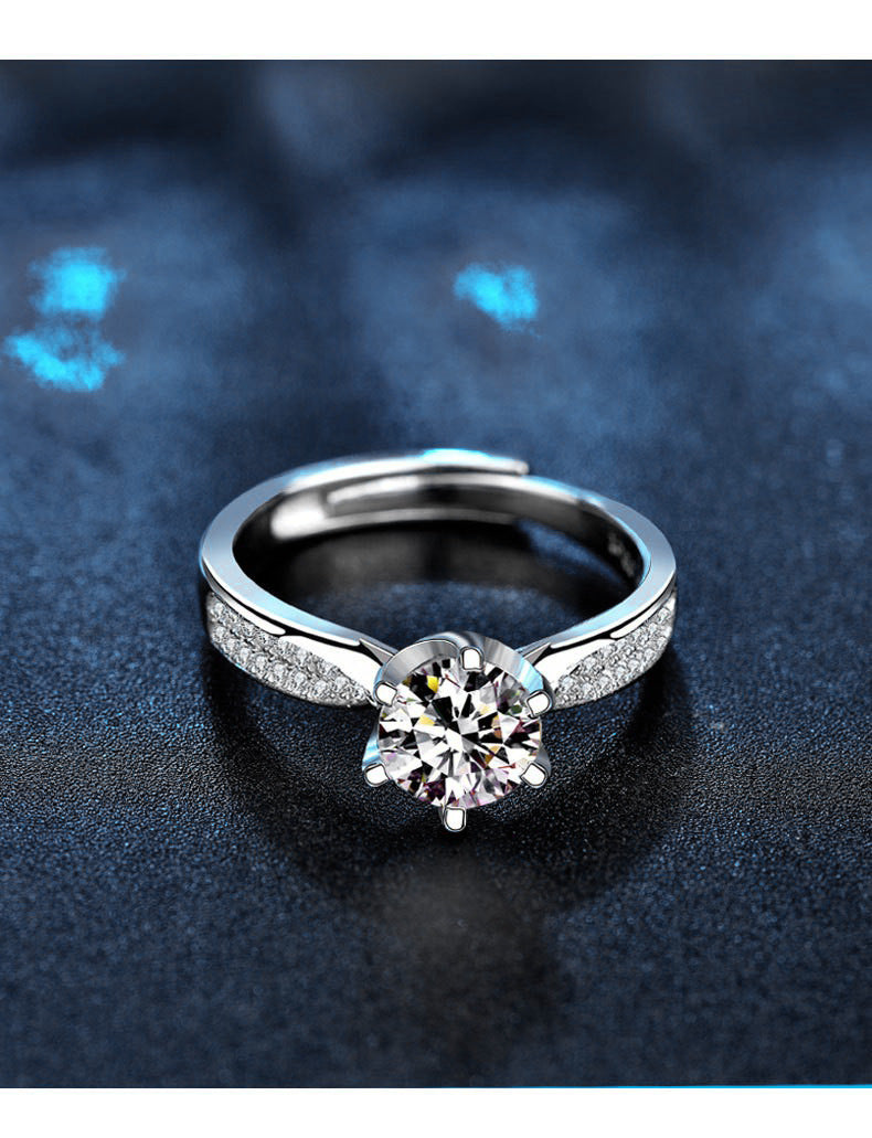 Moissanite Ring Women 925 Sterling Silver Zhou Family Six-Prong Women's Ring 1 Carat Open Versatile Jewelry Gemstone Jewelry