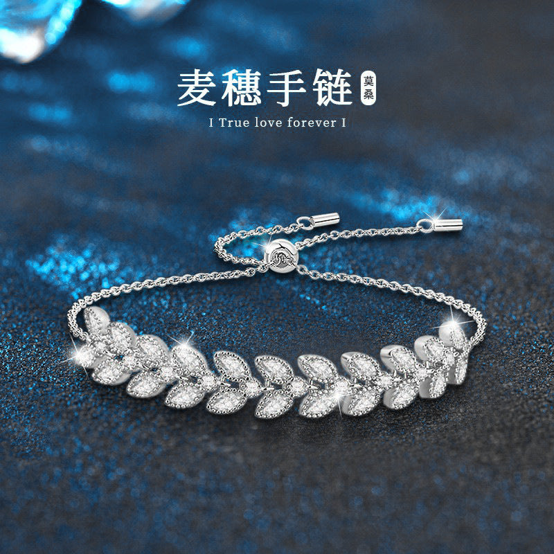 925 Silver Jewelry Wheat Chain Luxury Trendy Moissanite Adjustable Jewelry Bestseller