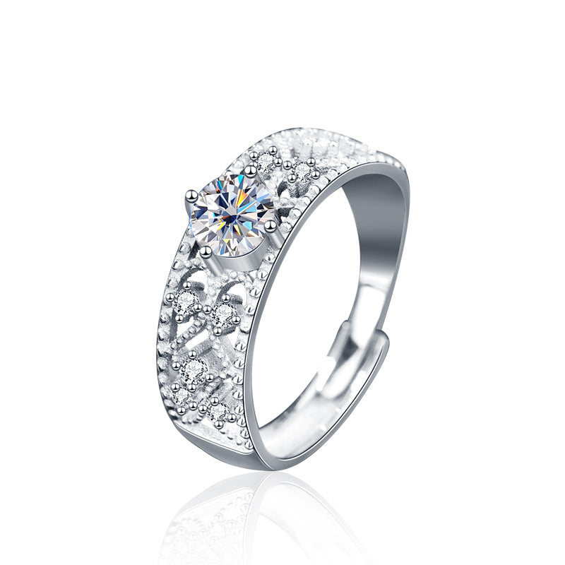 New European and American Moissanite 925 Silver Adjustable Open Ring, Women's Ins Unique Couple Gift