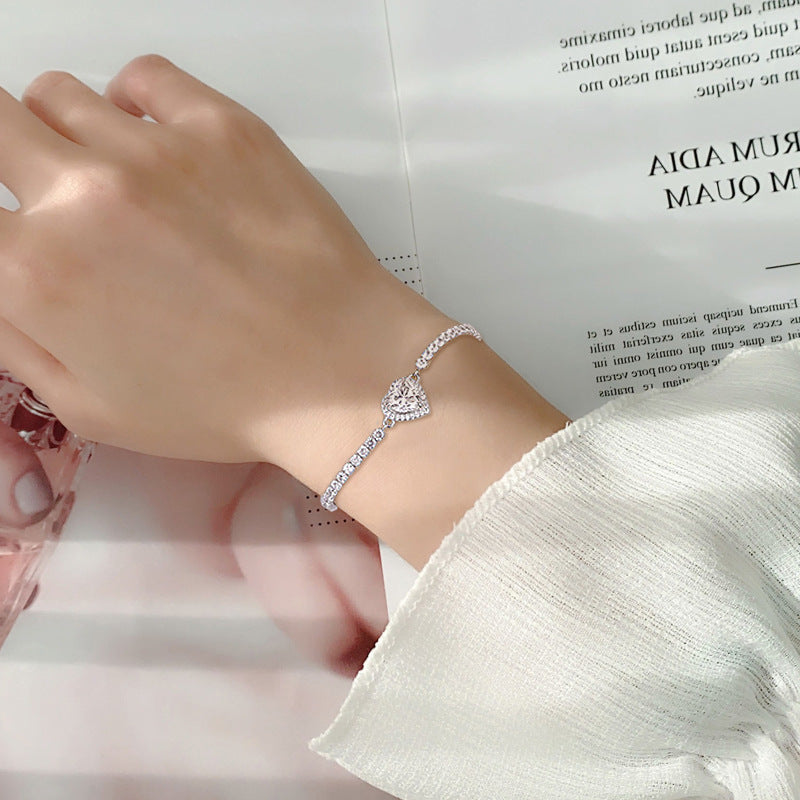s925 Sterling Silver Heart Bracelet for Women, Simple and Versatile Silver Bracelet with Moissanite Inlay, Cross-border Jewelry