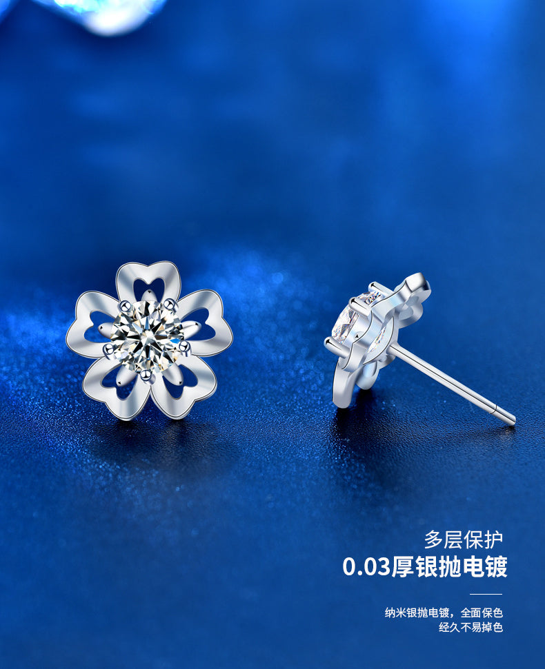 Sakura Stud Earrings for Women, Summer Literary Style, Moissanite Diamond Earrings, New Original 925 Silver Needle Fairy Flower Earrings