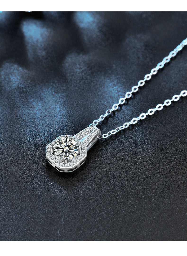 Moissanite 925 silver necklace, In style princess square pendant, summer European and American square silver accessory