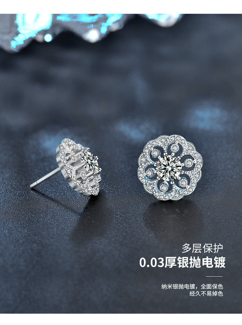 Trendy Chinese-style original 925 silver flower earrings for women, unique and delicate round flower earrings, ins