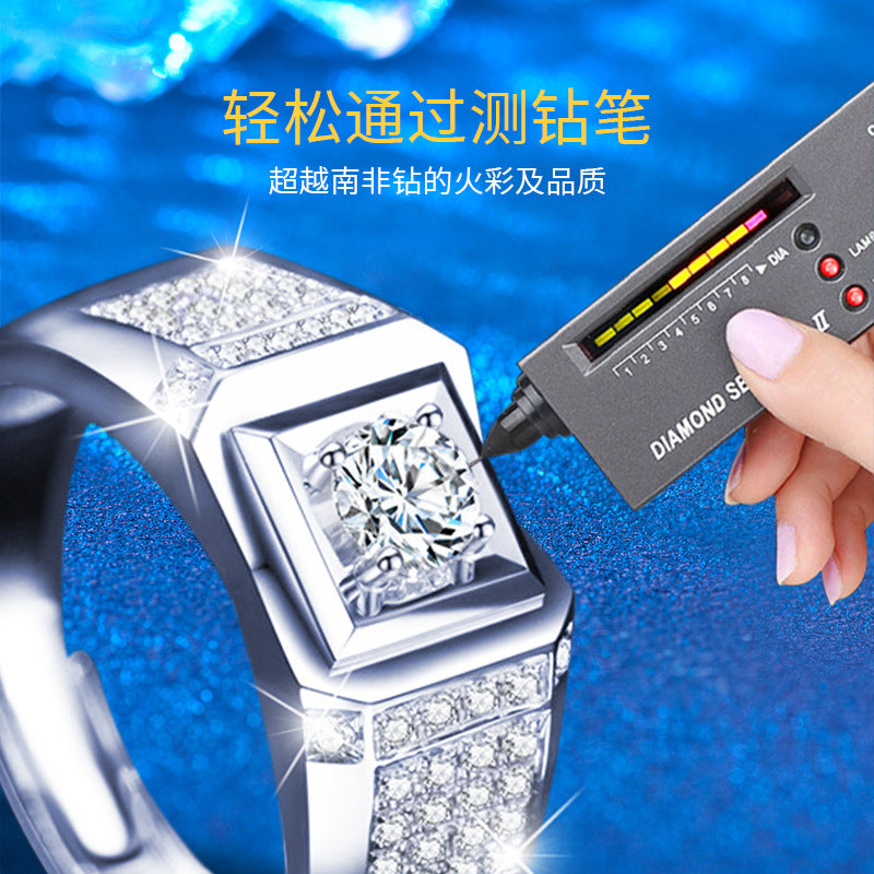 925 Sterling Silver Ring for Men, Trendy and High-End,痞帅 Moissanite Open Adjustable Finger Ring, Cross-border Jewelry
