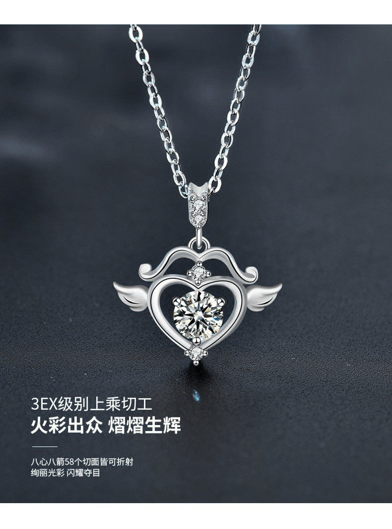 Moissanite Diamond Cupid's Arrow Necklace for Women, 925 Sterling Silver Collar Chain, Personality Creative 520 Silver Pendant Jewelry