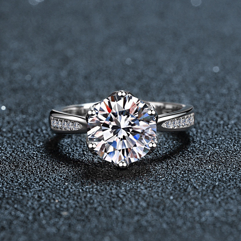 Moissanite S925 Silver Ring Women's High-End Exaggerated Hand Jewelry European and American Cross-Border Jewelry Silver Jewelry Wholesale