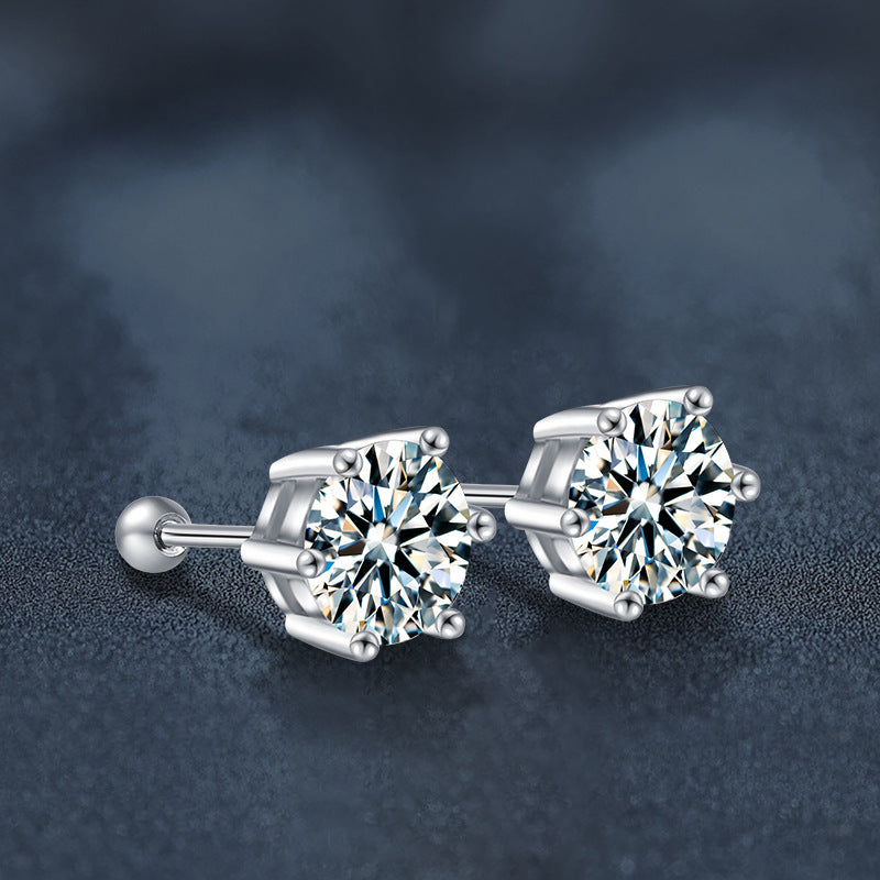 S925 Silver Spiral Stud Earrings Moissanite Classic Six-Claw Earrings Women's Ear Piercing Jewelry Simple Temperament Earrings