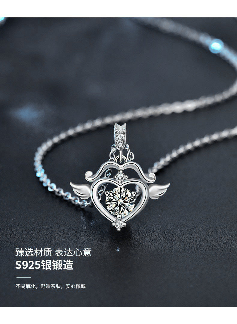 Moissanite Diamond Cupid's Arrow Necklace for Women, 925 Sterling Silver Collar Chain, Personality Creative 520 Silver Pendant Jewelry