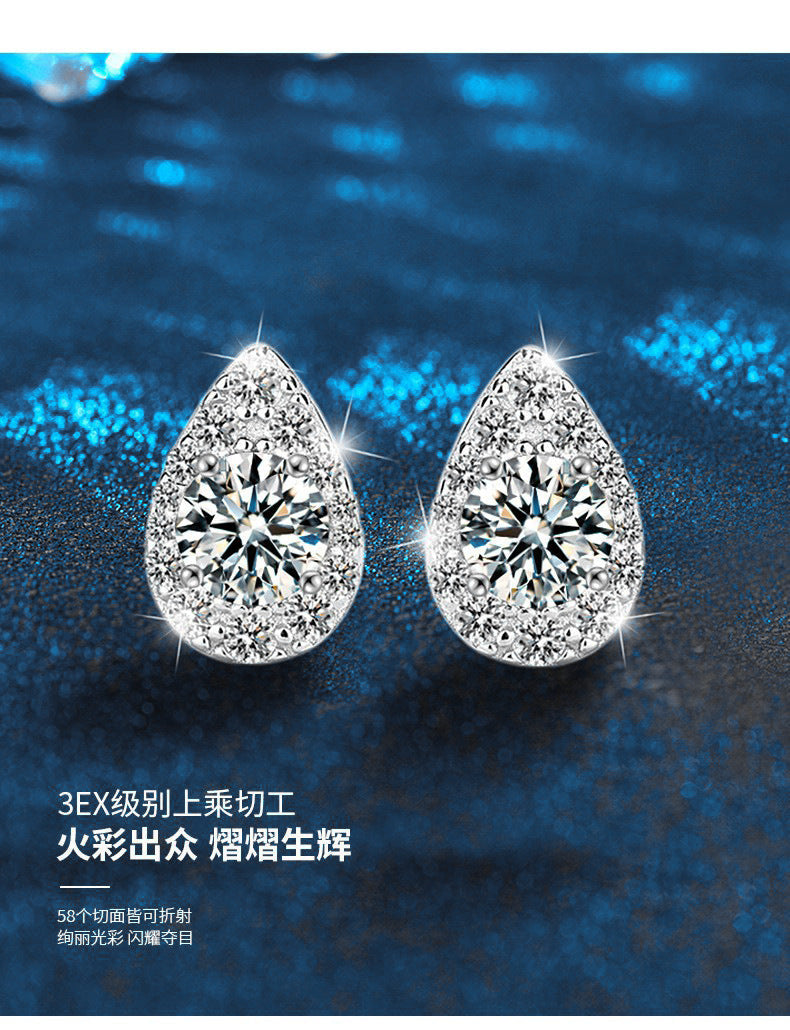Dropping Earrings 925 Pure Silver High-end Simple Stylish Moissanite Earrings 50 Points D Color Silver Earrings