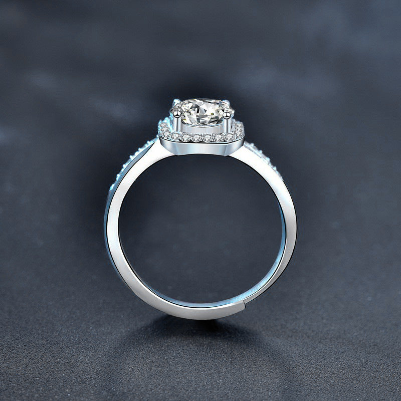 New 1 Carat Moissanite Square Ring for Women, Open Four Claw Ring, Jewelry Accessories