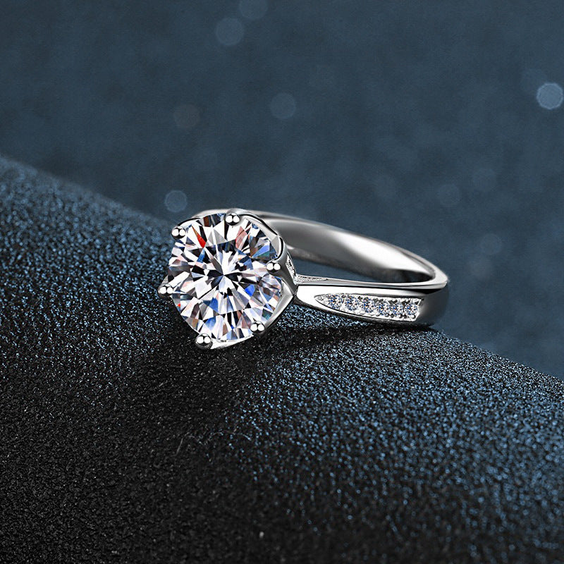 Moissanite S925 Silver Ring Women's High-End Exaggerated Hand Jewelry European and American Cross-Border Jewelry Silver Jewelry Wholesale