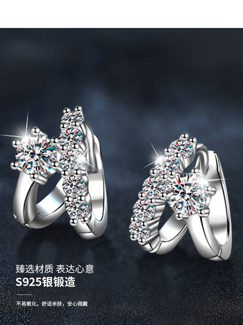 S925 Sterling Silver Earrings Women's Moissanite Stud Earrings Light Luxury High-End Cross-Border European and American Earrings