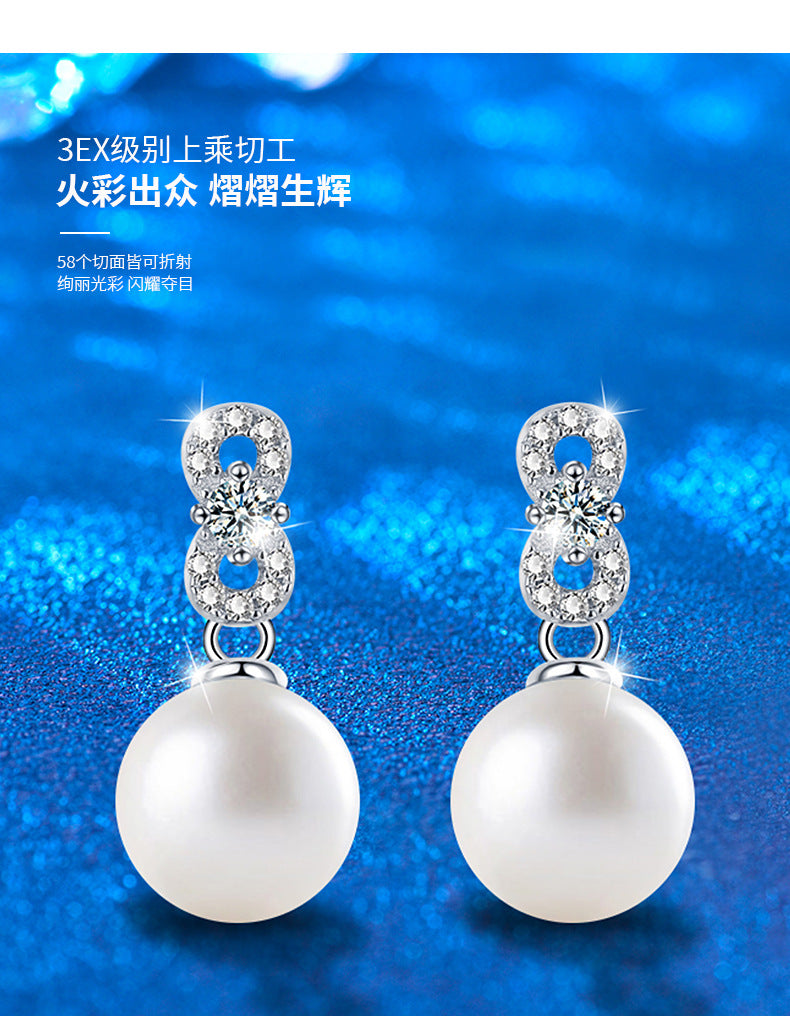 925 Sterling Silver Natural Freshwater Pearl Stud Earrings High-End Earrings Moissanite Drop Earrings Jewelry Holiday Decorations