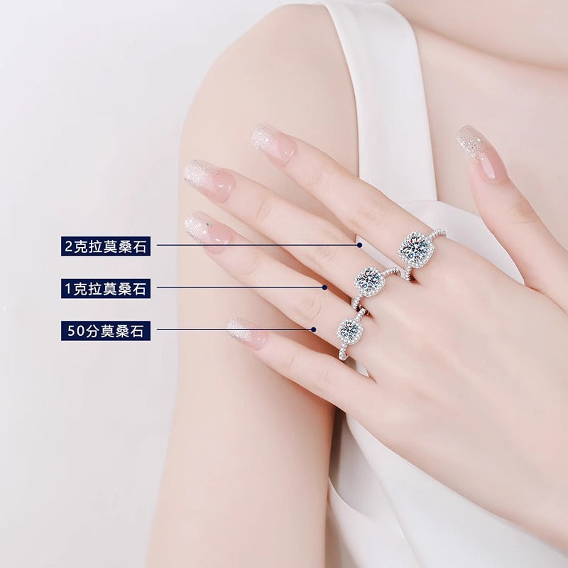 Cross-border S925 pure silver moissanite ring jewelry, women's exclusive high-end minimalist luxury style sugar cube jewelry ring gift