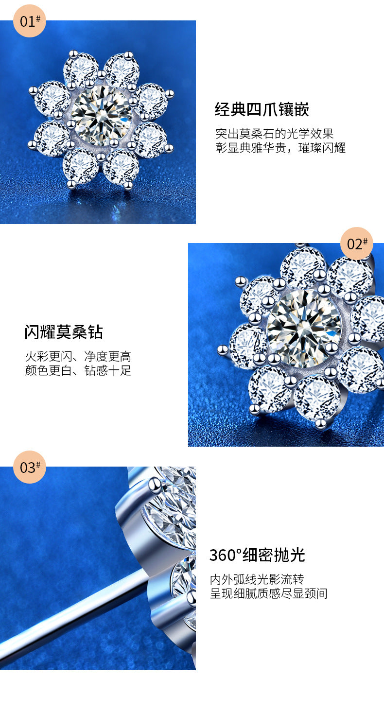 925 Sterling Silver Sunflower Stud Earrings for Women, Korean Style, Versatile, New Moissanite Personality Earrings, Valentine's Day Gift