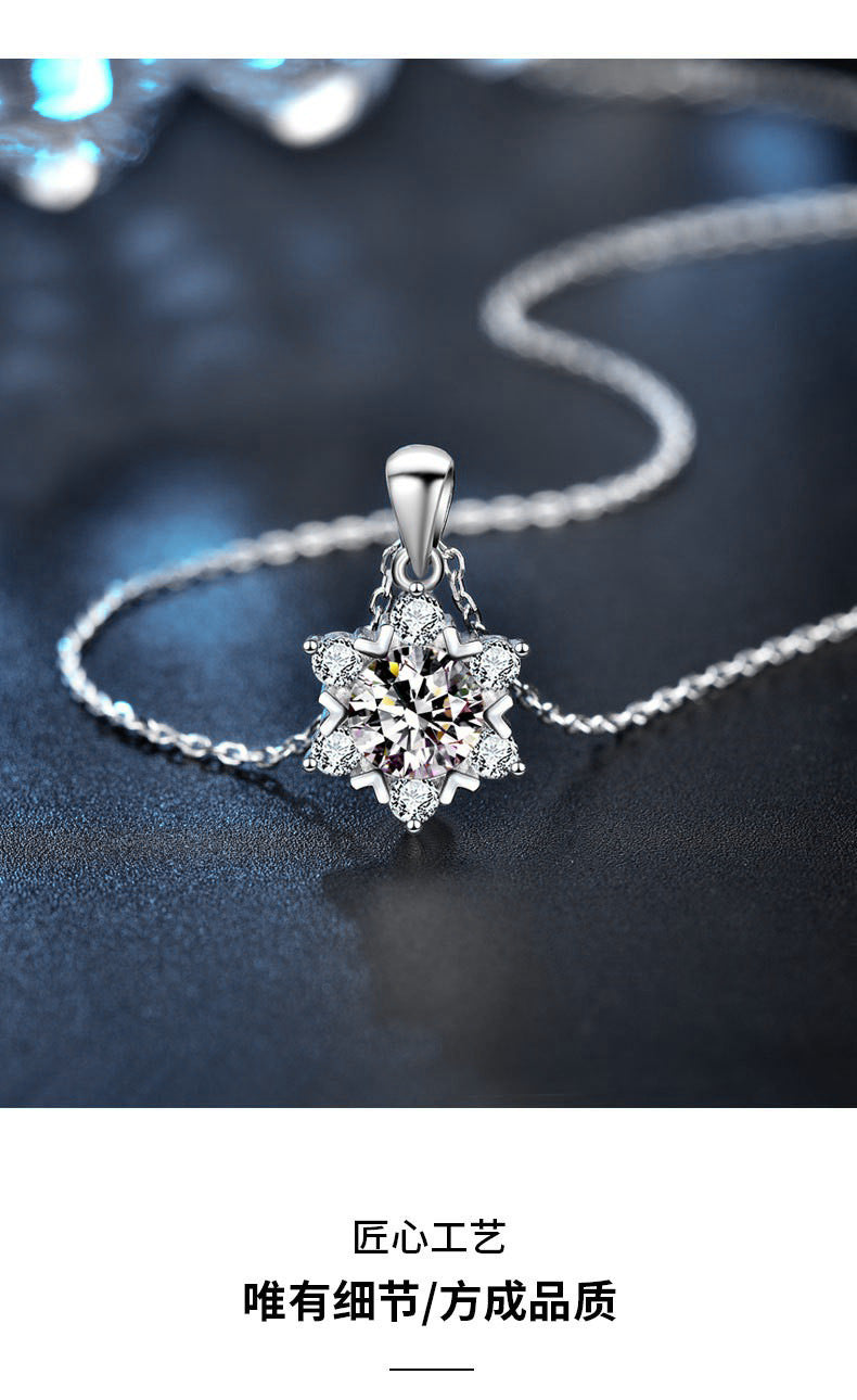 Best-selling 925 pure silver moissanite snowflake necklace, color-fast female pendant, luxury and exclusive high-end collar necklace