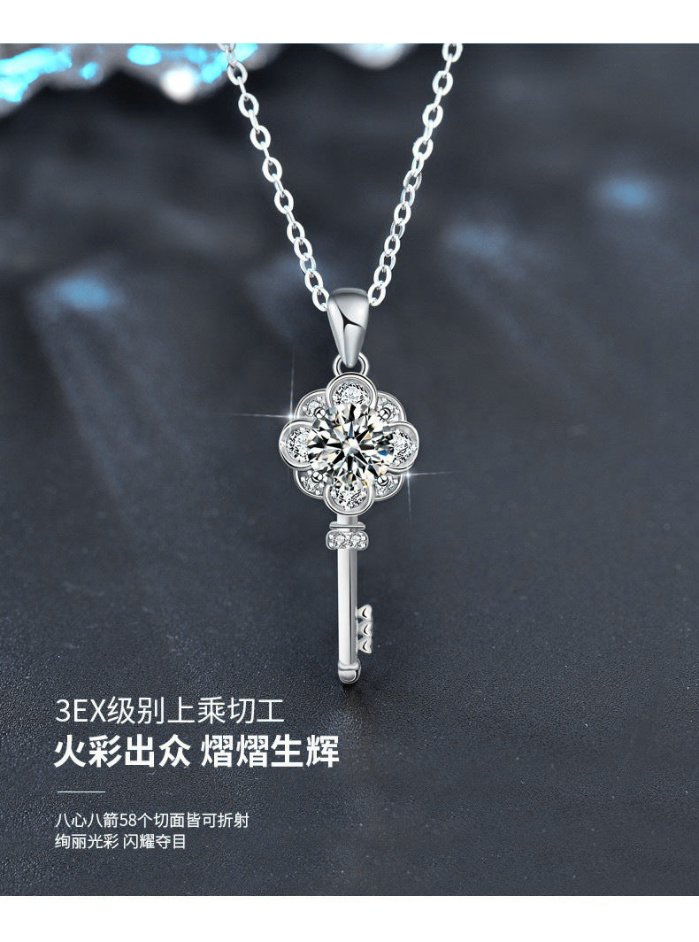 Original Design Jewelry Moissanite 925 Sterling Silver Key Necklace Women's Long Versatile Clavicle Pendant Couple Jewelry
