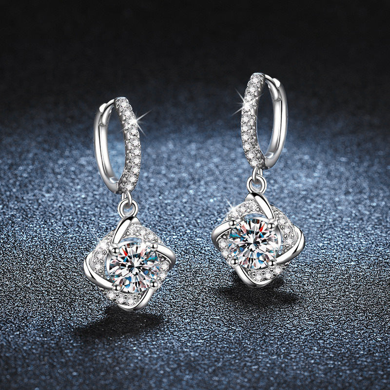 Mossianite Earrings Windmill Earring Clips 925 Pure Silver Earrings Versatile Luxury High-end Foreign Trade Earrings Studs