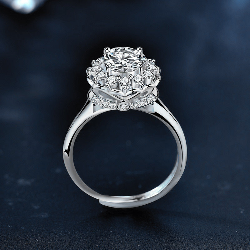 Moissanite engagement ring 1 carat 925 silver round bezel women's wedding gift open jewelry