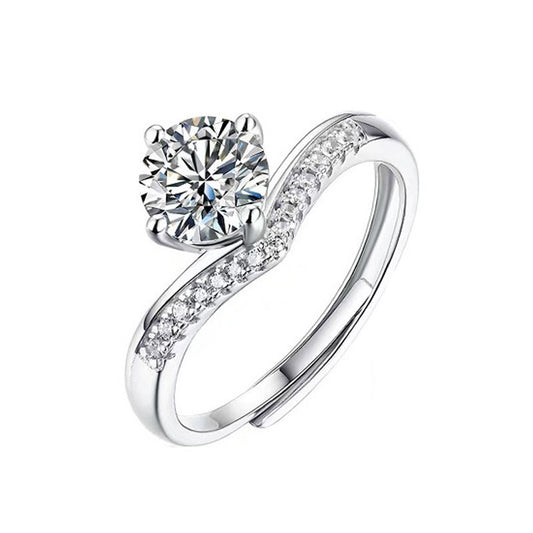 925 Sterling Silver Women's Princess Crown 1 Carat Moissanite Ring Fashion Open Ring V-shaped Heart Ring