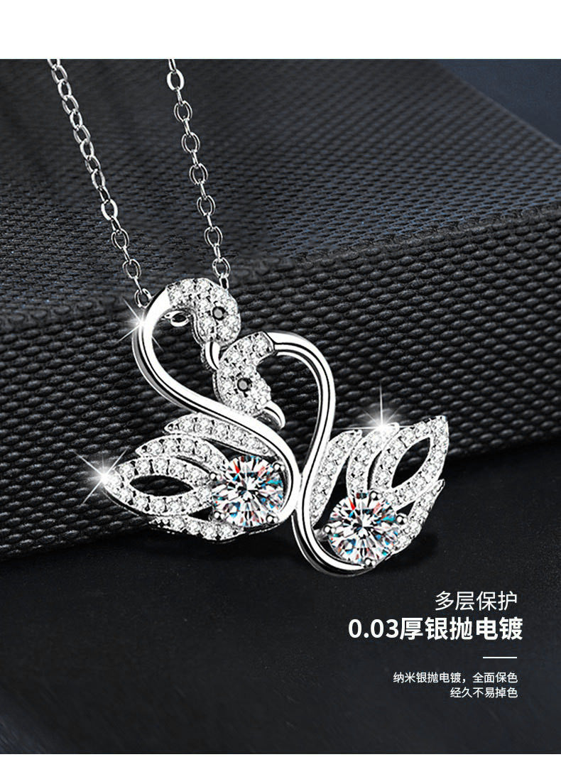 925 Silver Moissanite Double Swan Necklace, Women's Lightweight Luxury, Unique, Non-fading, Versatile Pendant, Collar Chain, DIY Accessories