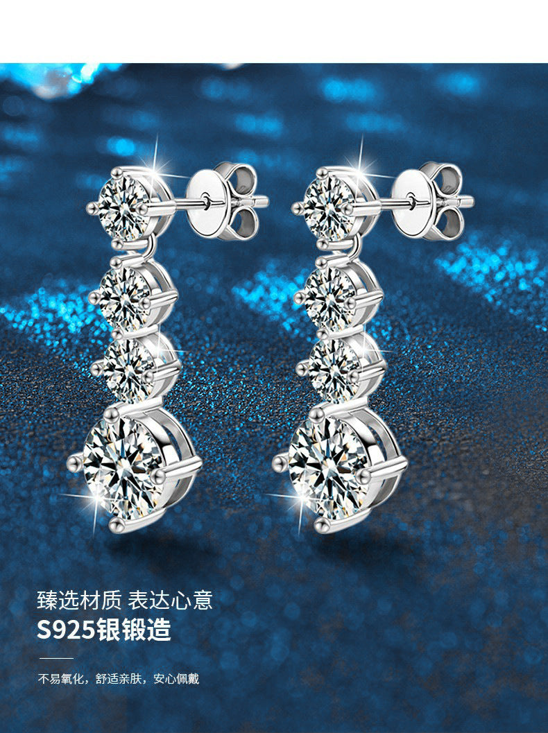 莫桑钻耳钉925純銀高级简约气质莫桑耳坠经典款四爪耳饰跨境饰品
