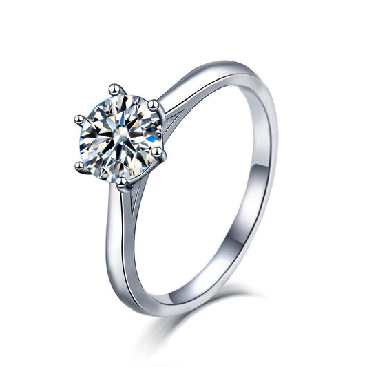 925 Silver Ring Simple Six-Prong Ring Holder Zhou Family Same Style Moissanite Women's Ring Accessories Ins