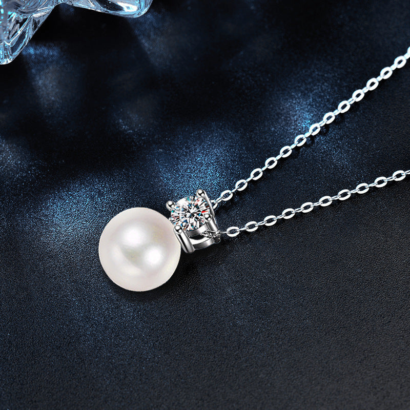 S925 Sterling Silver Pearl Necklace, Luxurious Moissanite Necklace, Versatile High-end Sweater Chain, Unique Collar Jewelry