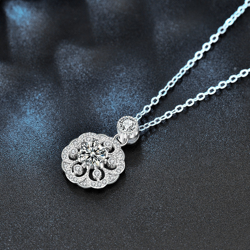 Original Design Cherry Blossom Necklace for Women, 925 Pure Silver Moissanite, Unique Chinese Style Collar Pendant, Versatile Jewelry