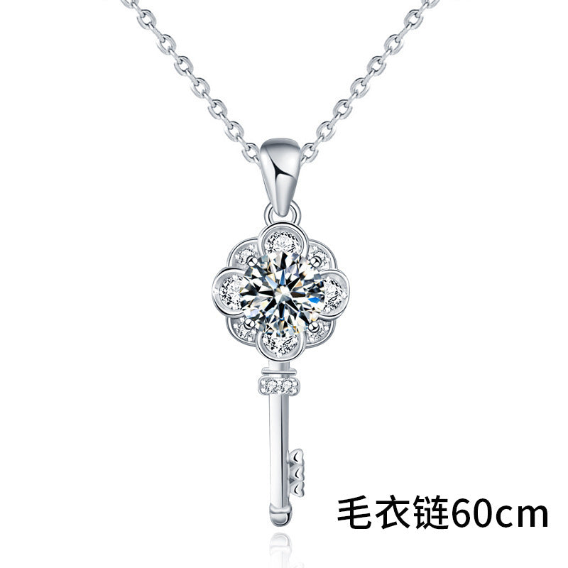 Original Design Jewelry Moissanite 925 Sterling Silver Key Necklace Women's Long Versatile Clavicle Pendant Couple Jewelry