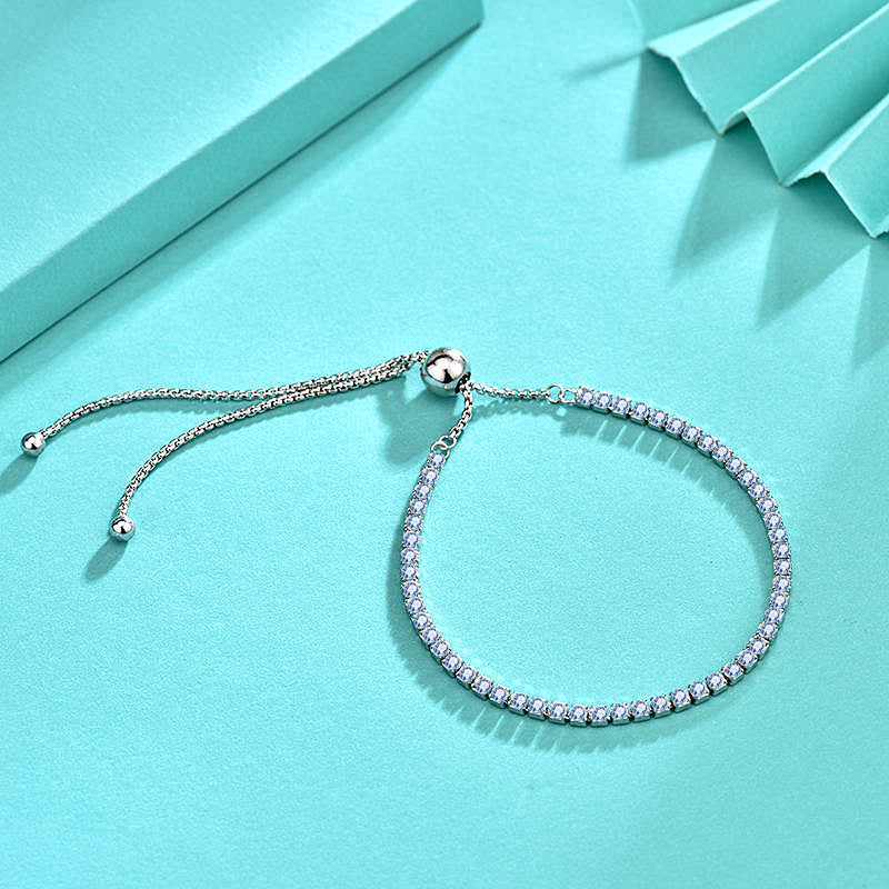 925 Silver Zircon Full Diamond Bracelet Adjustable Push-Pull Hand Jewelry Versatile Popular Bracelet Handmade Jewelry Wholesale 
