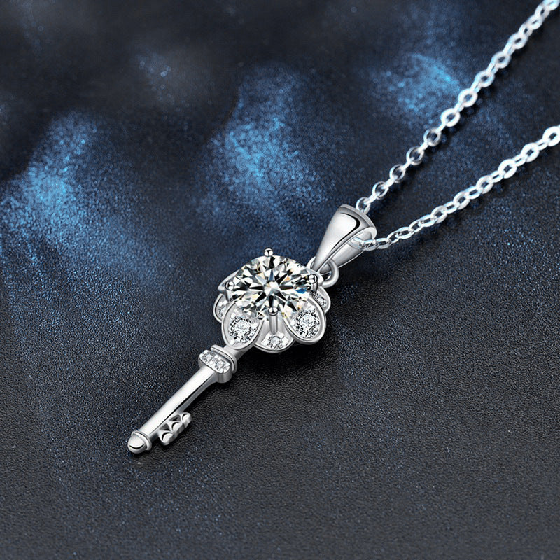 Original Design Jewelry Moissanite 925 Sterling Silver Key Necklace Women's Long Versatile Clavicle Pendant Couple Jewelry