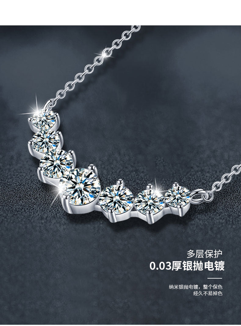 925 Silver Smiling Seven Princess Necklace Accessories, High-end, Versatile Moissanite Pendant, Women's Ins Simple Collar Chain