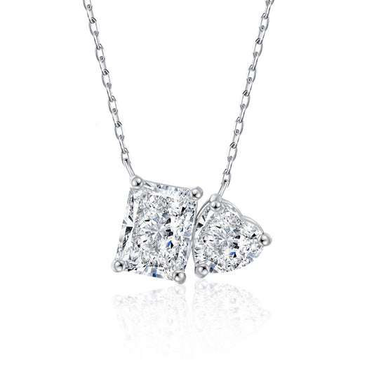Cross-border Jewelry Moissanite Necklace 925 Sterling Silver Women's Pendant Rectangle Heart Clavicle Chain European and American Hot-selling Necklace