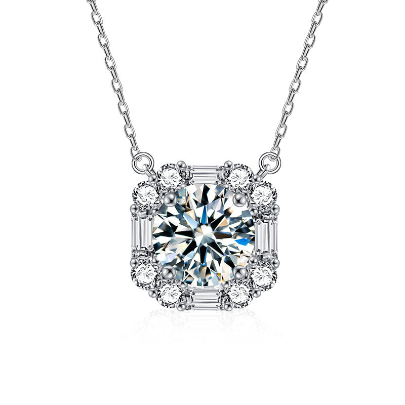 S925 Sterling Silver Sugar Cube Necklace, Designer Moissanite Pendant, Autumn/Winter Jewelry, Cross-border European and American Fashion Clavicle Chain