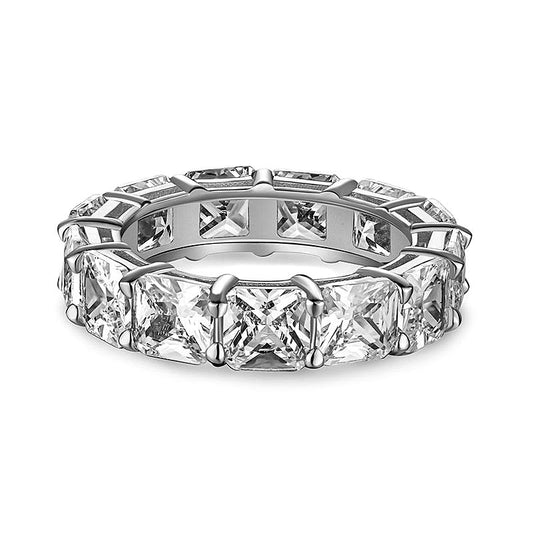 925 Sterling Silver European and American Foreign Trade Full Diamond Zircon Ring Princess Square Ring Fashion Hip Hop Jewelry Cross-border Wholesale