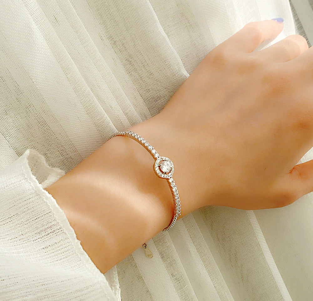 Moissanite 925 silver bracelet, girls' high-end bracelet, open silver bracelet, silver ring, Goddess Day gift accessory