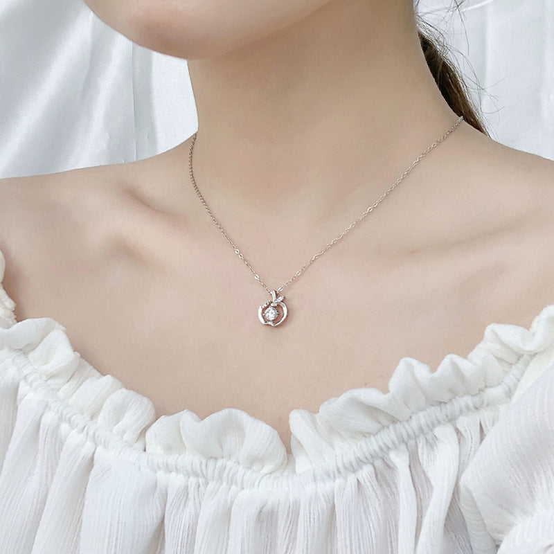Original design 925 necklace for girls, pure silver apple pendant with moissanite, Christmas gift, foreign trade jewelry