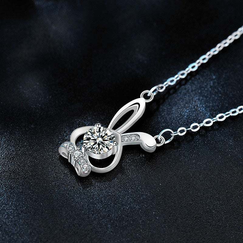Original Mozambique Stone Rabbit 925 Pure Silver Necklace, Girls' Ins Unique Collar Pendant Jewelry, Sophisticated Style