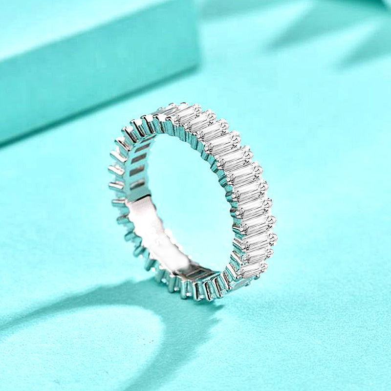 New cross-border 925 pure silver ring for women, sugar crystal diamond, European and American exaggerated fashion closed ring, color-fast jewelry