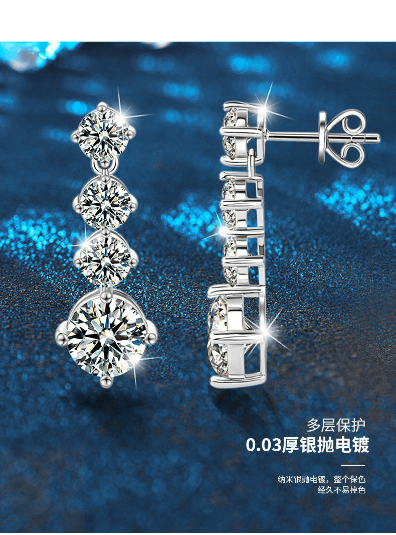 莫桑钻耳钉925純銀高级简约气质莫桑耳坠经典款四爪耳饰跨境饰品