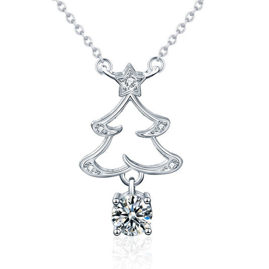 925 Silver Jewelry Necklace, Colorfast, Women's Vintage New Arrival Christmas Tree Moissanite Pendant, Creative Gift