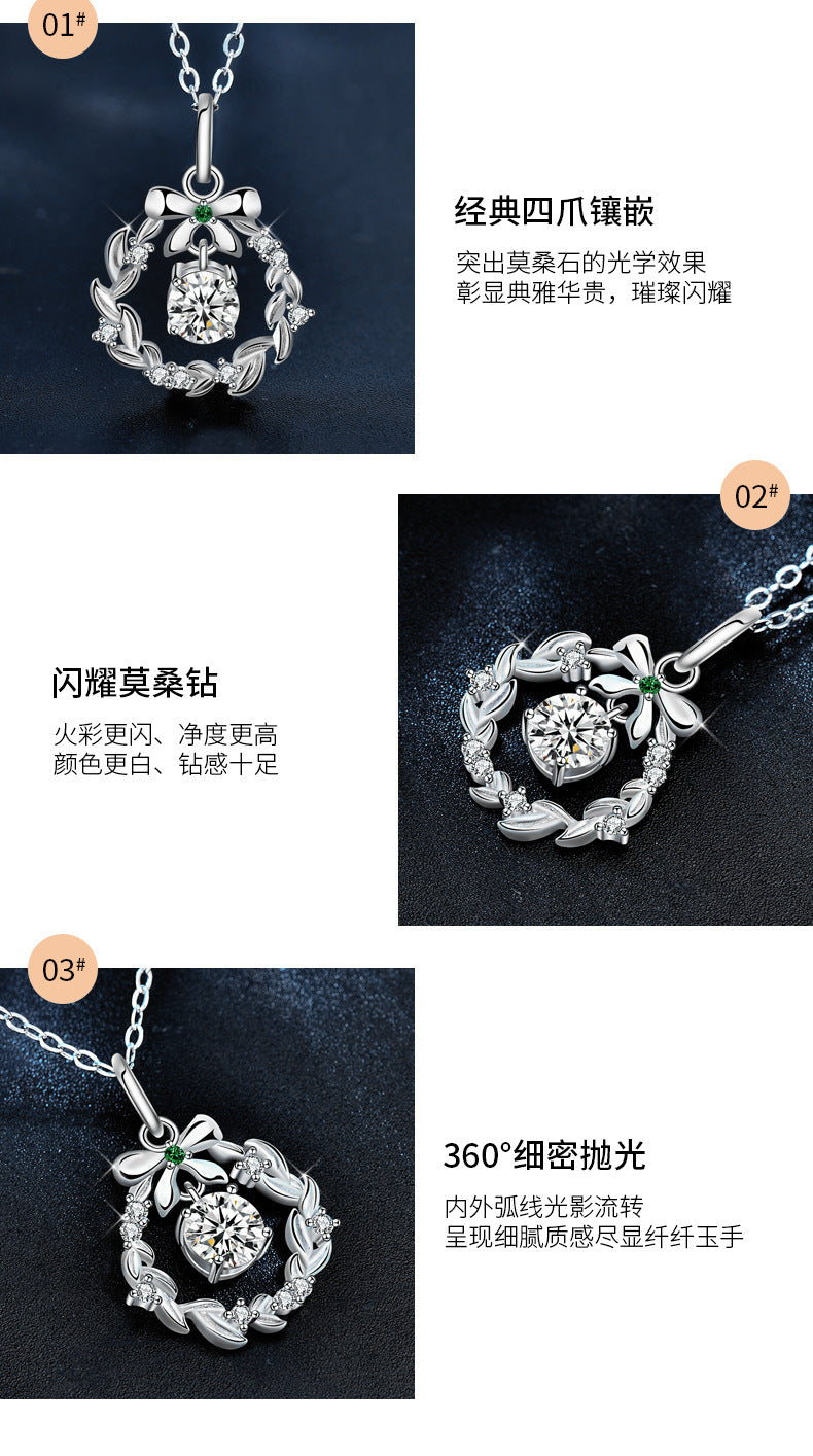 Original Necklace Garland Christmas Moissanite Jewelry Wholesale 925 Sterling Silver Bow Pendant Ins Valentine's Day Gift