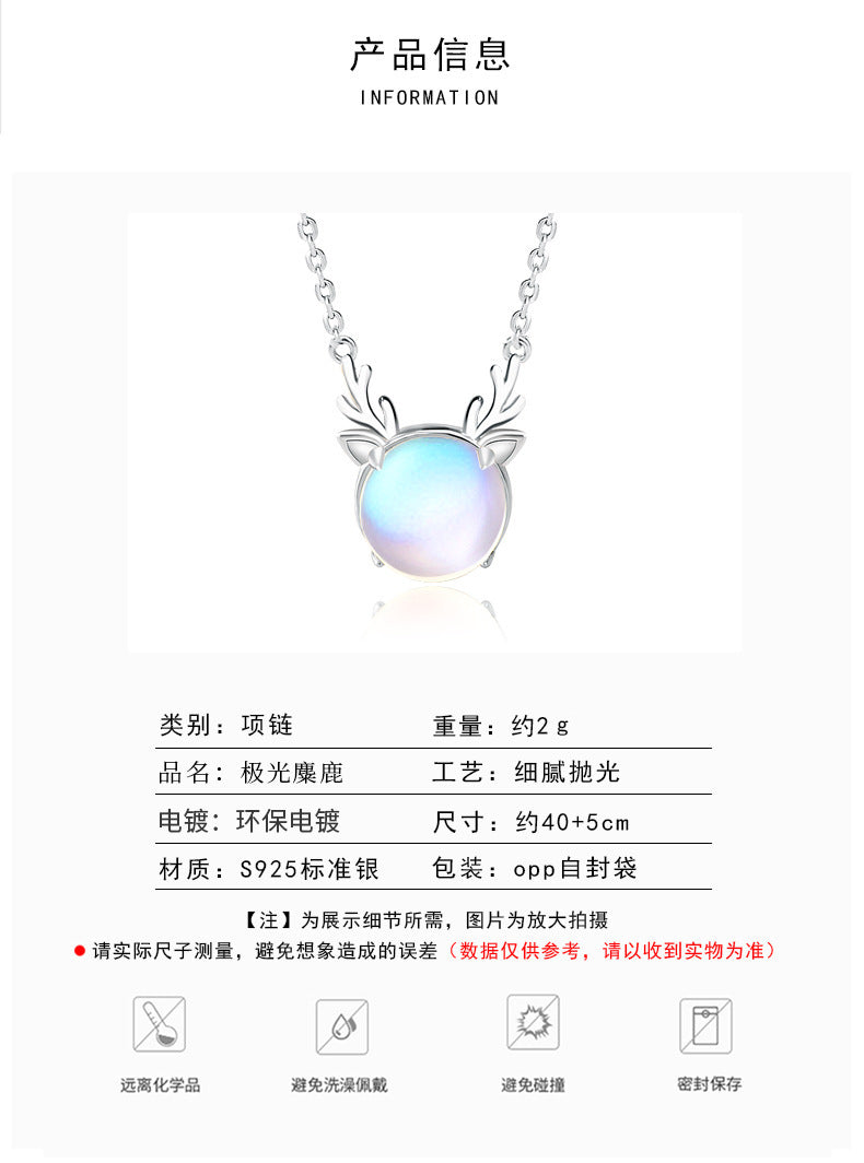 Original Moonstone Necklace for Women, 925 Sterling Silver, "Deer are with You All the Way", New Christmas Forest Series Elk Necklace Jewelry, Ins style